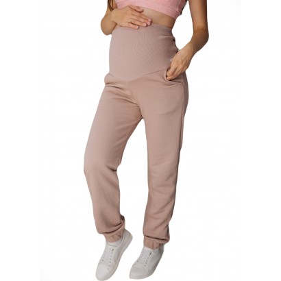 Утепленные спортивные штаны-джоггеры для беременных c карманами Бежевые